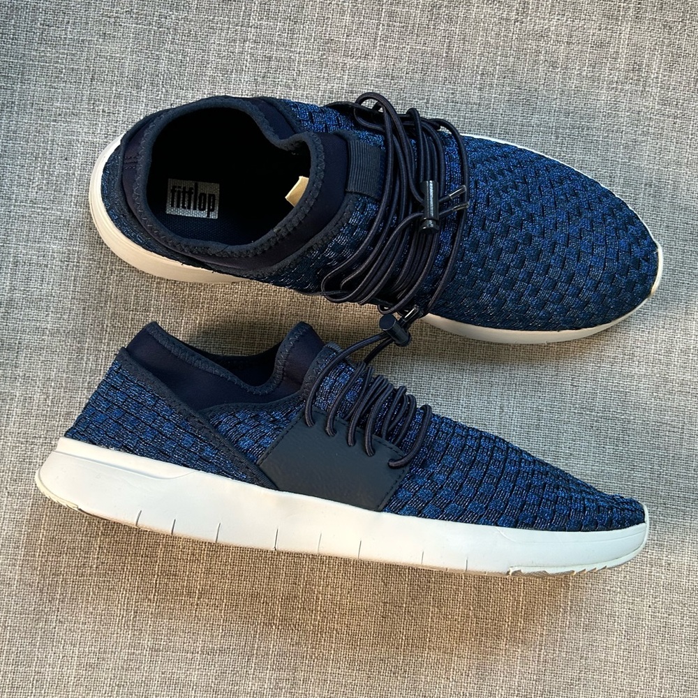 Fitflop Women's Stripknit Lace Up Blue Sneakers Size 8